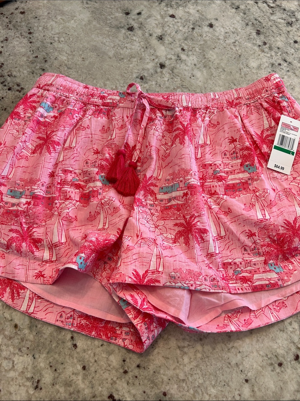 NWT Vineyard Vines Pink Drawstring Shorts with Coral Print